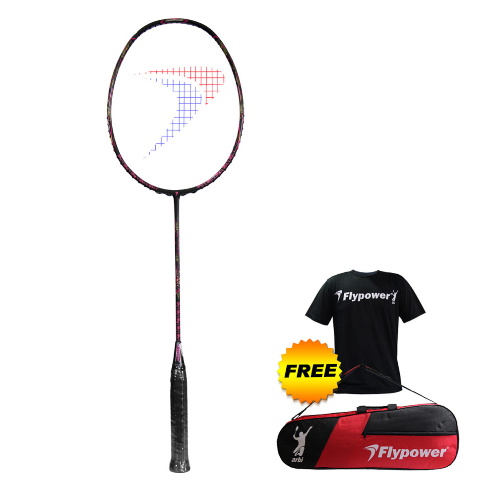  Flypower  Comet Raket Badminton  Black Hot Pink Free Tas 