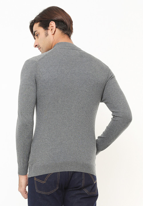 Body Fit - Sweater Pria - Corak Penuh - Full Zipper - Abu
