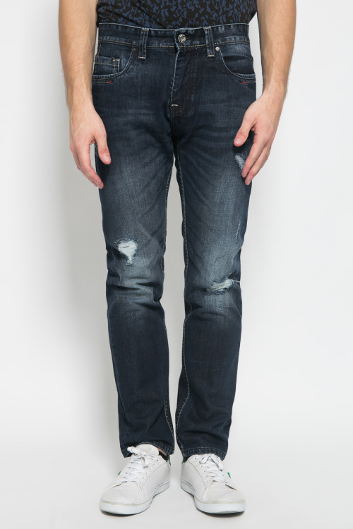 Slim Fit Celana  Jeans Panjang  Ripped Dark Blue