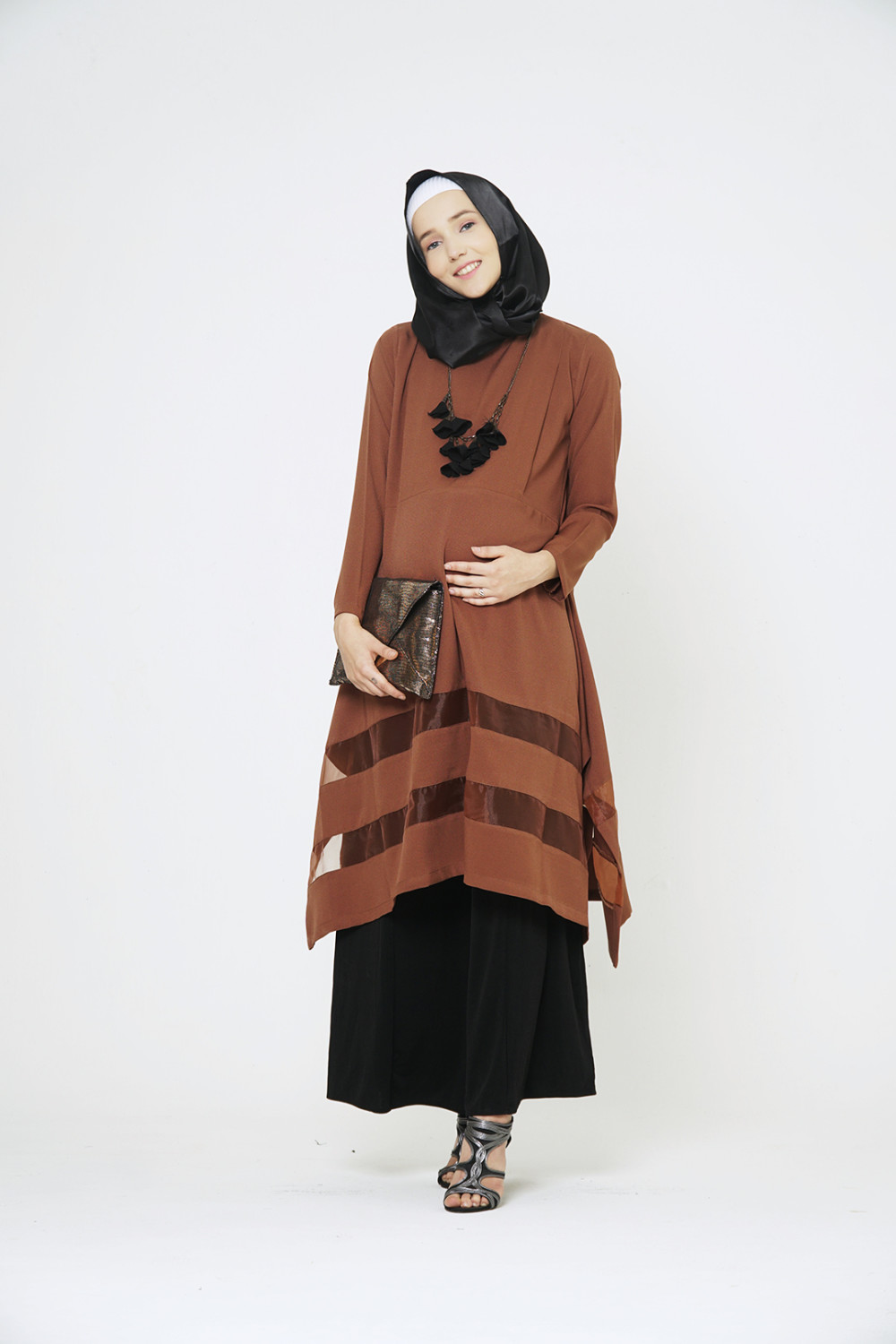 MAMIBELLE NAFFA Brown Tunik Baju Hamil Menyusui Arabian Crepe Desert