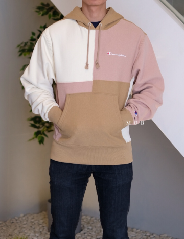 pink brown and white champion hoodie