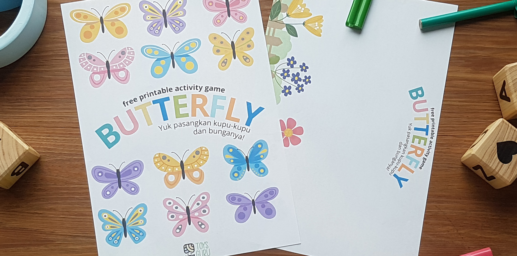 Printable Activity Game #9 - Butterflies &  Flowers Color Sorting image