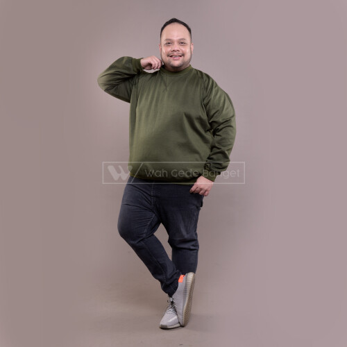 Sweater Pria Jumbo Big Size Ukuran Besar WGB CREWNECK BASIC ARMY