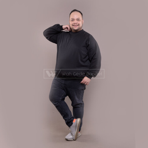 Sweater Pria Jumbo Big Size Ukuran Besar WGB CREWNECK BASIC BLACK
