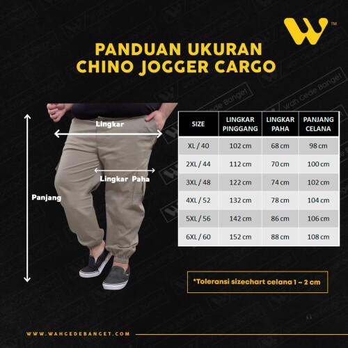 Celana Pria Jumbo Big Size Ukuran Besar WGB CHINO JOGGER CARGO BLACK